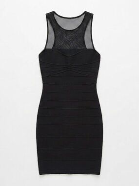 Guess Black Mesh Panel Mini Dress